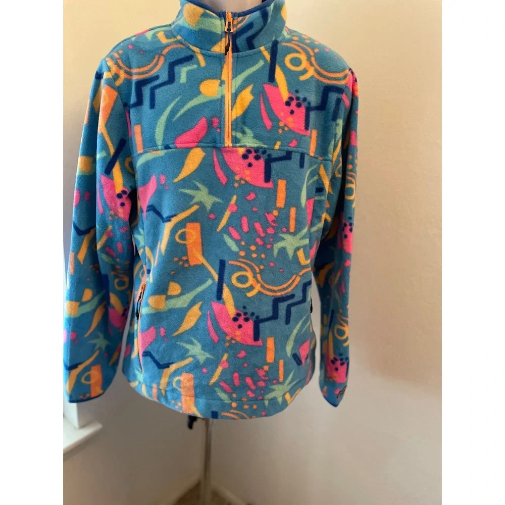 Chubbies Mens Large Quarter Zip Fleece Pullover Retro Abstract Geometric Blue